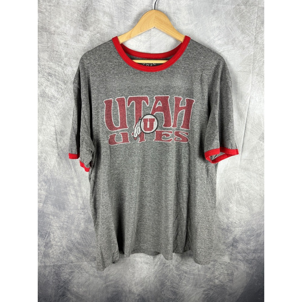 Blue 84 Utah Utes Ringer T-Shirt Mens XL Gray Red Collegiate Tri-Blend Tee